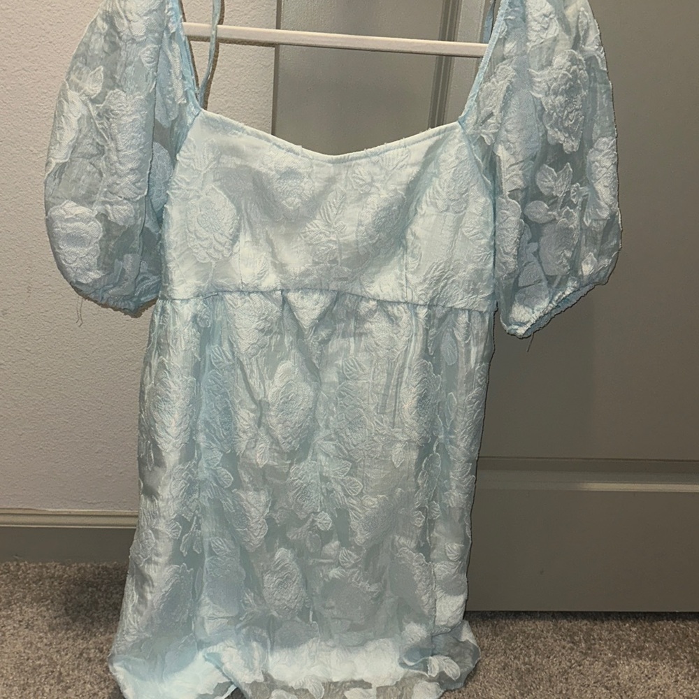 SHEIN Light Blue Floral Lace Blouse